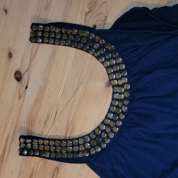 Embellished Flowy Plus 3X Navy Tank Top - Picture 5 of 7